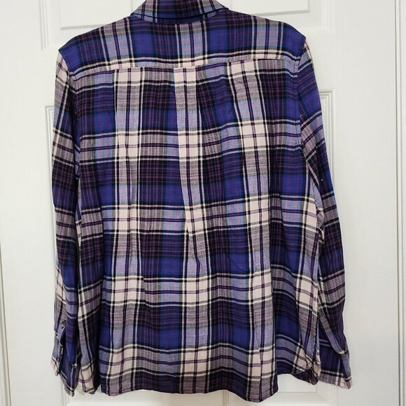 Chaps Ralph Lauren Women's Long Sleeve Flannel Top ~ Purple, Blue and White ~ PL - Picture 5 of 5